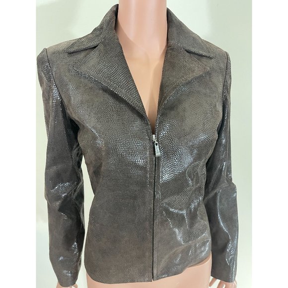 Cortina Genuine Leather Brown Jacket 100% Polyester Leopard Print Lining Size S - Picture 1 of 6
